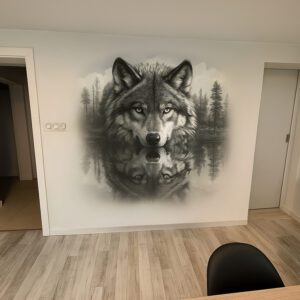 Wilk nad jeziorem – druk ścienny w męskim pokoju w Szczecinie