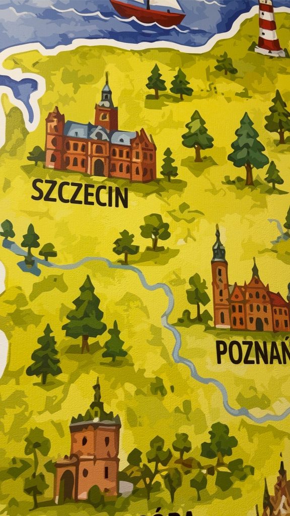 Fragment mapy Polski na murale – ikony Szczecina i Poznania, druk ścienny UV wallKing